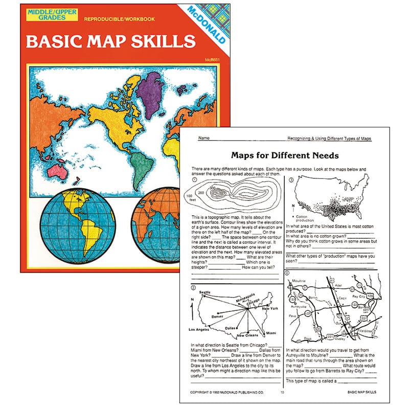 Basic Map Skills Gr 6-9 (Pack of 10) | ShelHealth