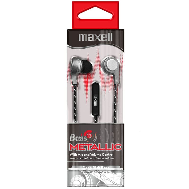 Bass13 Metallic Earbuds With Mic & Volume Control (Pack of 6) - Headphones - Maxell Corp Of America