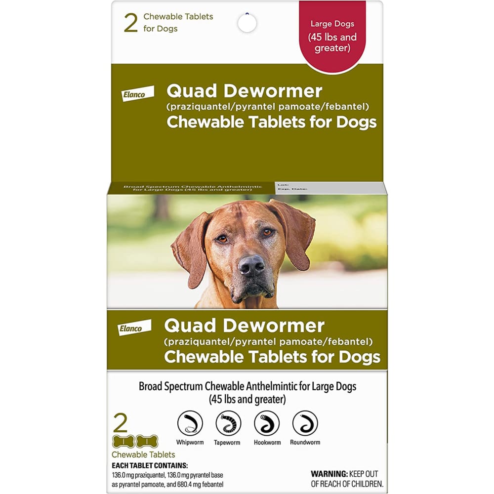 Bayer Quad Dewormer 136mg 2ct. Large Dog - Pet Supplies - Bayer