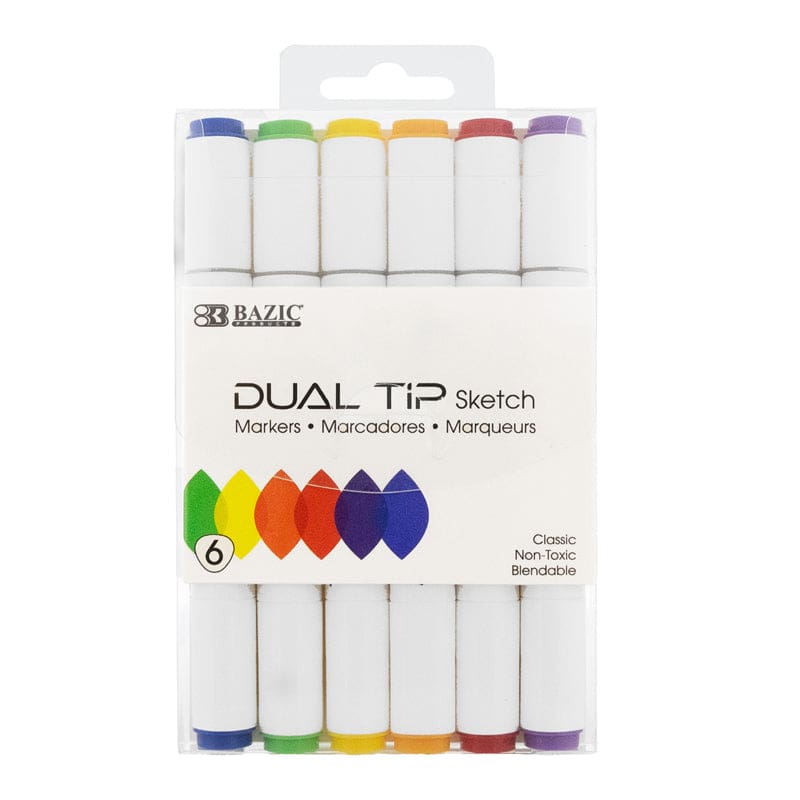 Bazic 6 Primary Colr 2Tip Markers Sketch (Pack of 8) - Markers - Bazic Products