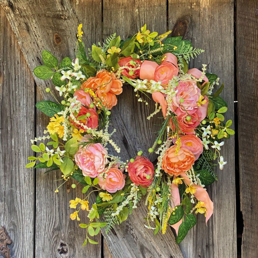 B&B 21 Wreath Peach - Mauve Flowers with Greenery - Seasonal Decorative Accents - B&B