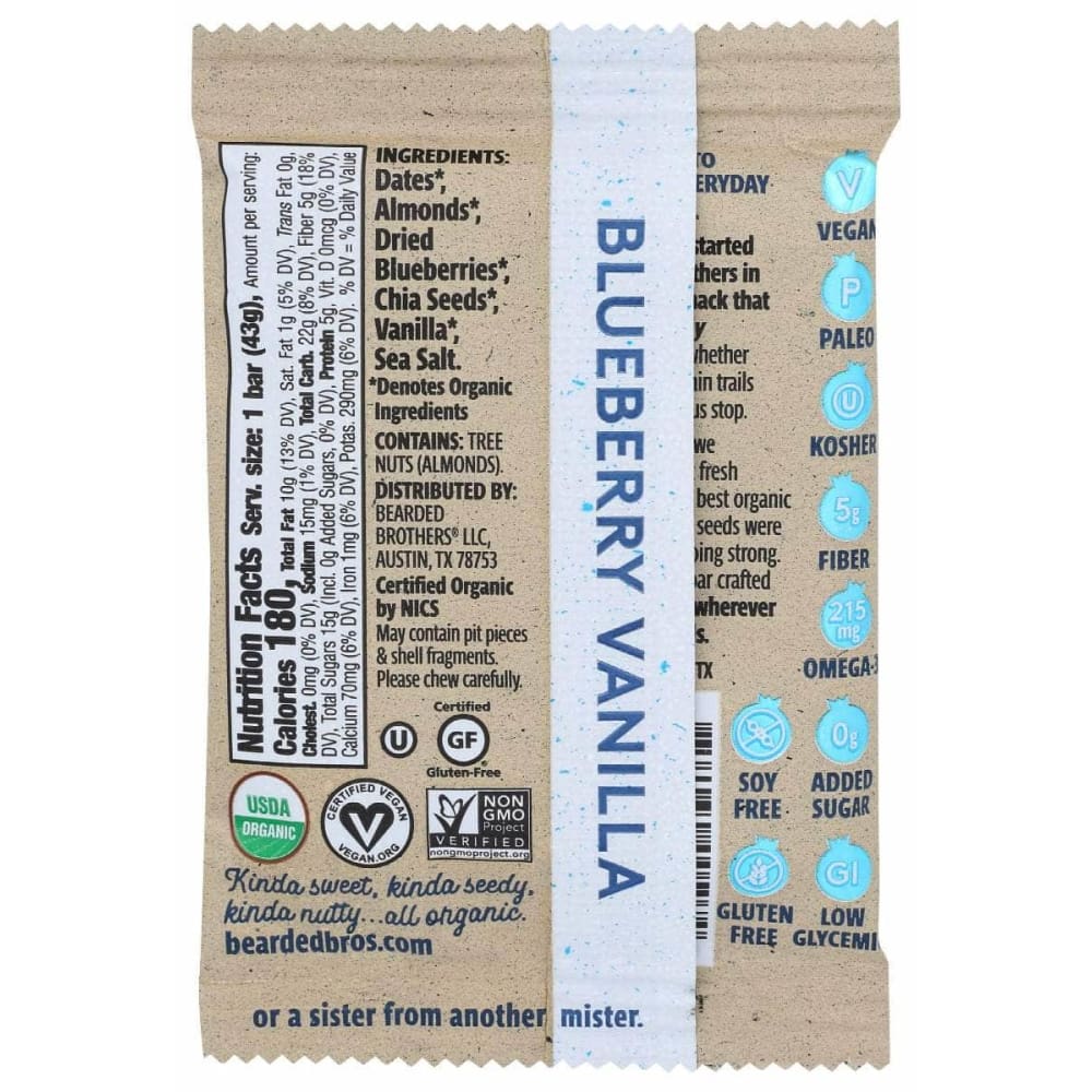 BEARDED BROTHERS Grocery > Nutritional Bars BEARDED BROTHERS: Bodacious Blueberry Vanilla Bar, 1.52 oz