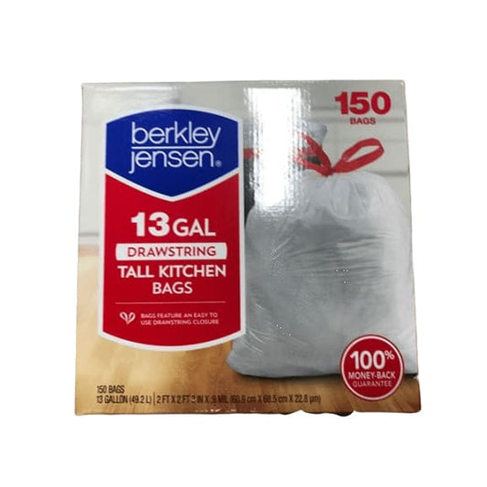 Berkley Jensen 13-Gal. 0.9mil Drawstring Kitchen Bags, 150 ct. - ShelHealth.Com