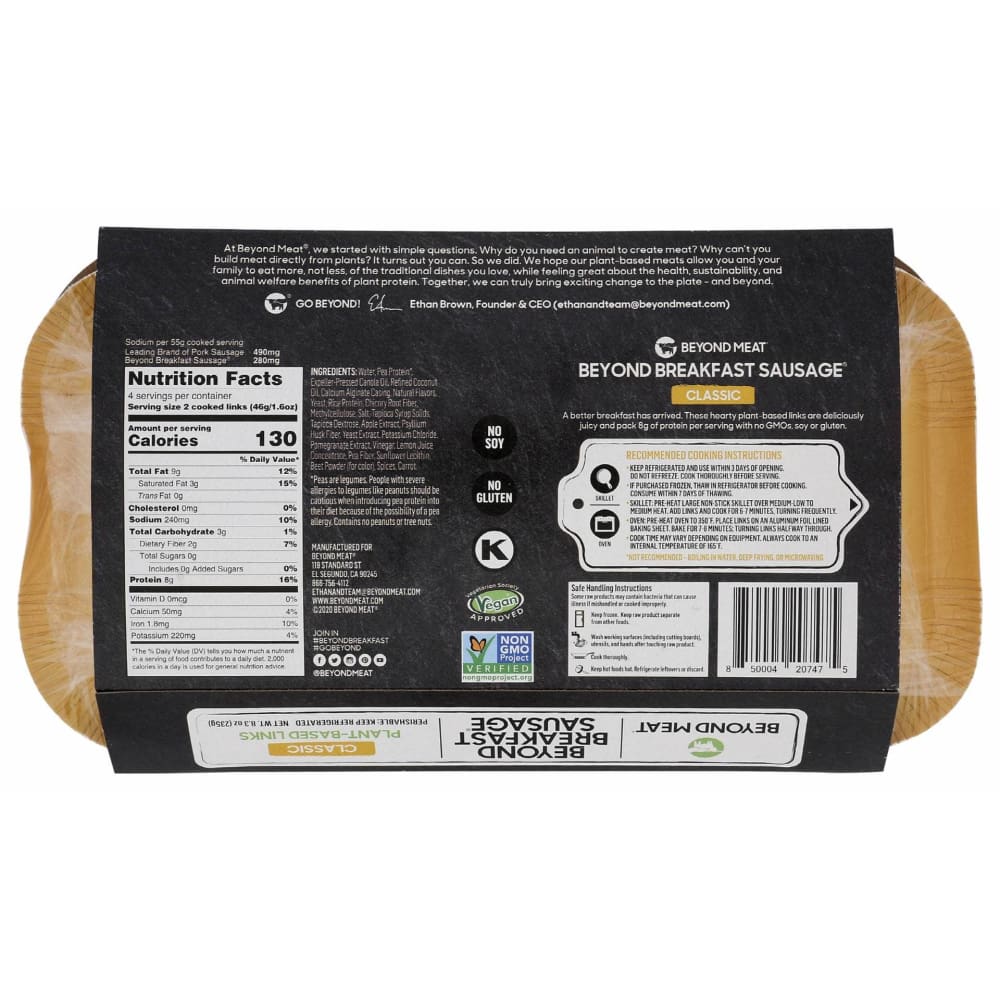 BEYOND MEAT Grocery > Frozen BEYOND MEAT Beyond Breakfast Sausage Classic Plant Based Links, 8.3 oz