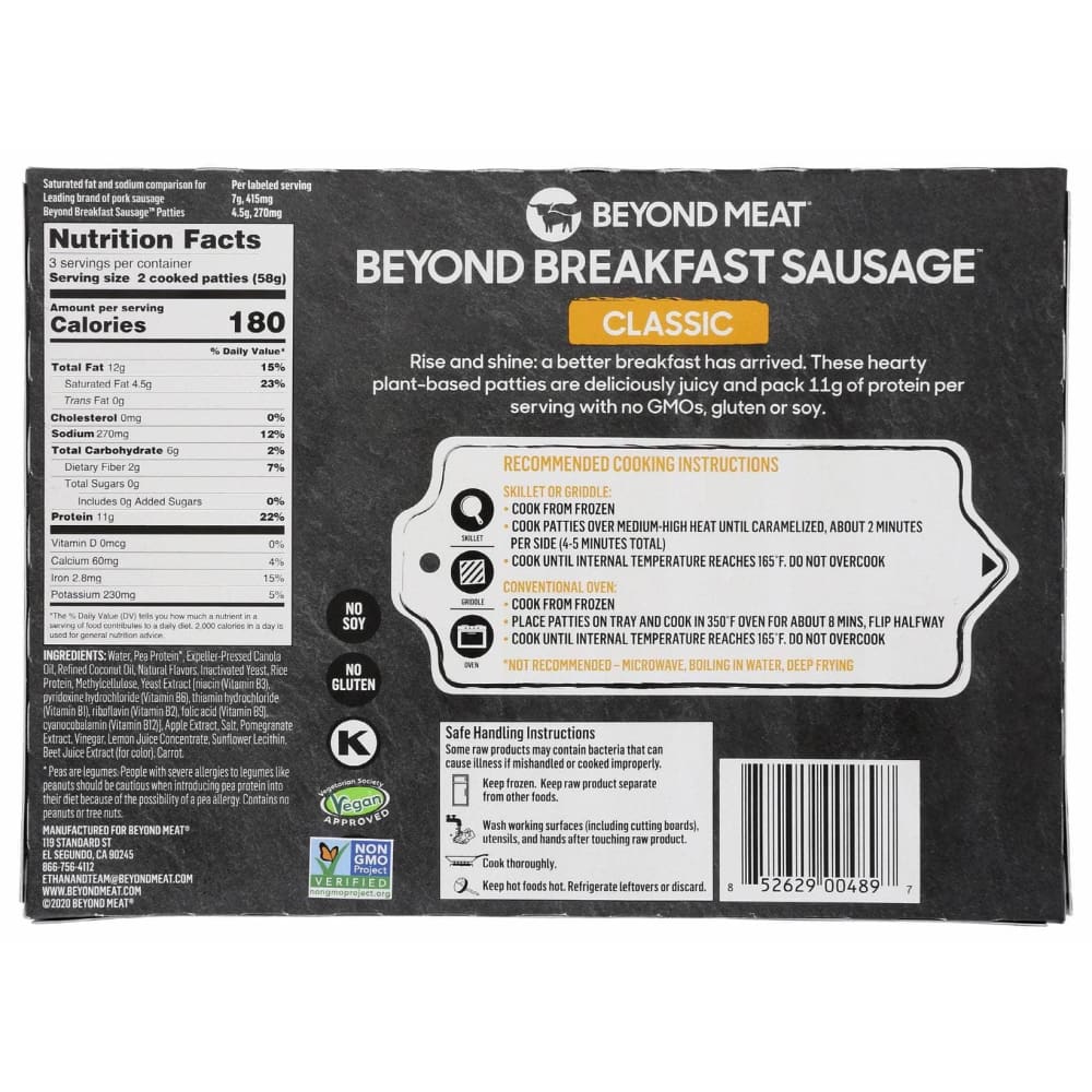 BEYOND MEAT Grocery > Frozen BEYOND MEAT Beyond Breakfast Sausage Classic Plant Based Patties, 7.4 oz