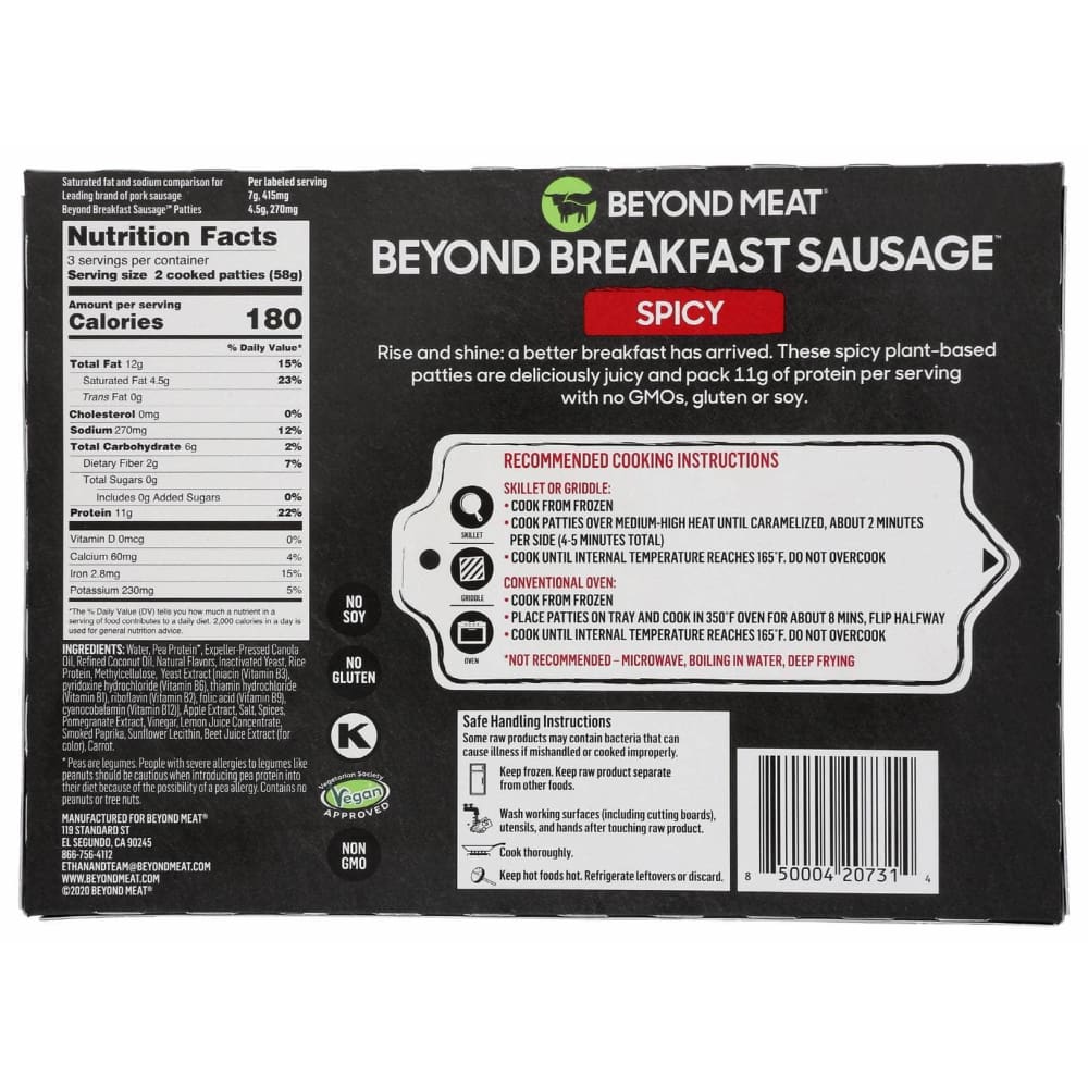 BEYOND MEAT Grocery > Frozen BEYOND MEAT Beyond Breakfast Sausage Spicy Plant Based Patties, 7.4 oz