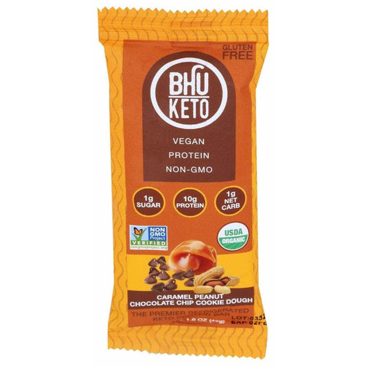 BHU FOODS Grocery > Refrigerated BHU FOODS: Caramel Peanut Chocolate Chip Cookie Dough Keto Protein Bar, 1.6 oz
