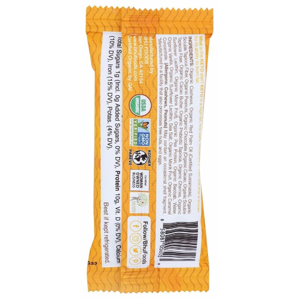 BHU FOODS Grocery > Refrigerated BHU FOODS: Caramel Peanut Chocolate Chip Cookie Dough Keto Protein Bar, 1.6 oz