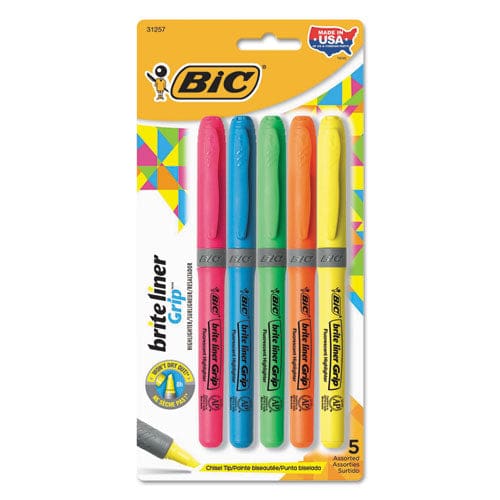 BIC Brite Liner Grip Pocket Highlighter Assorted Ink Colors Chisel Tip Assorted Barrel Colors 6/pack - School Supplies - BIC®