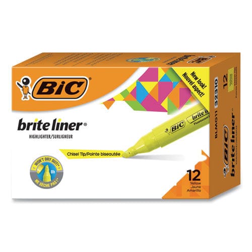 BIC Brite Liner Tank-style Highlighter Fluorescent Yellow Ink Chisel Tip Yellow/black Barrel Dozen - School Supplies - BIC®