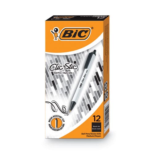 BIC Clic Stic Ballpoint Pen Retractable Medium 1 Mm Black Ink White Barrel Dozen - School Supplies - BIC®