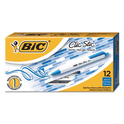 BIC Clic Stic Ballpoint Pen Retractable Medium 1 Mm Blue Ink White Barrel Dozen - School Supplies - BIC®