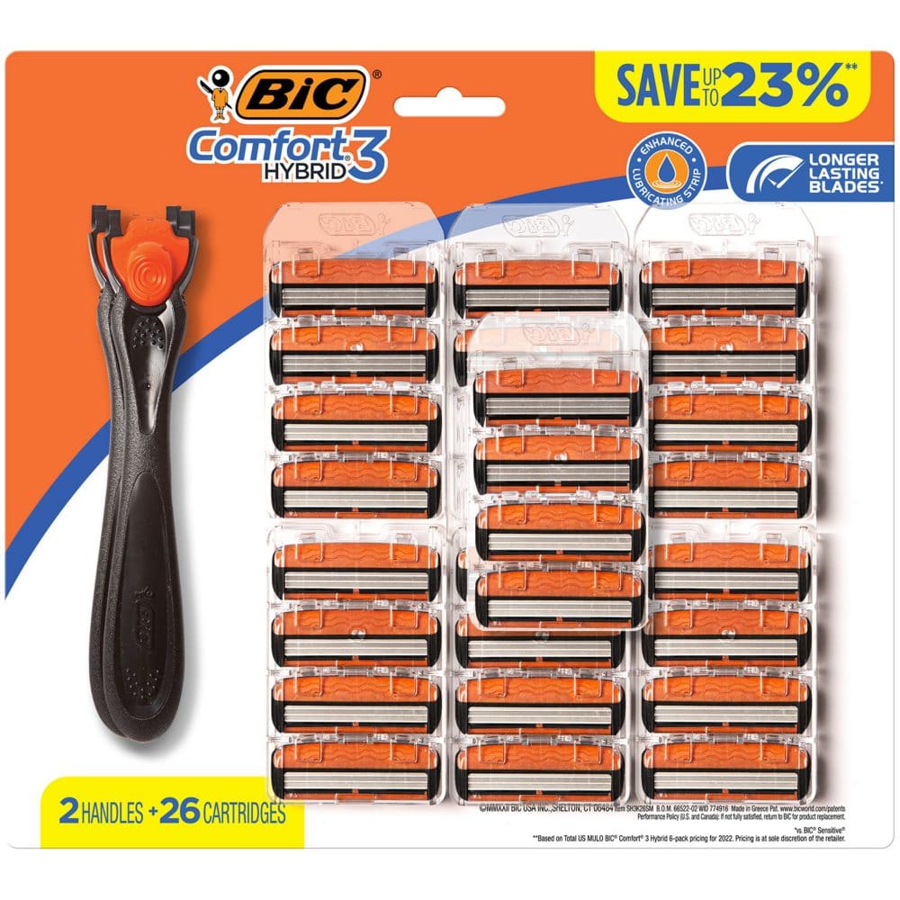 BIC Comfort 3 Hybrid Men’s Disposable Razor 2 Handles + 26 Refill Cartridges - Razors Shaving & Hair Removal - BIC Comfort