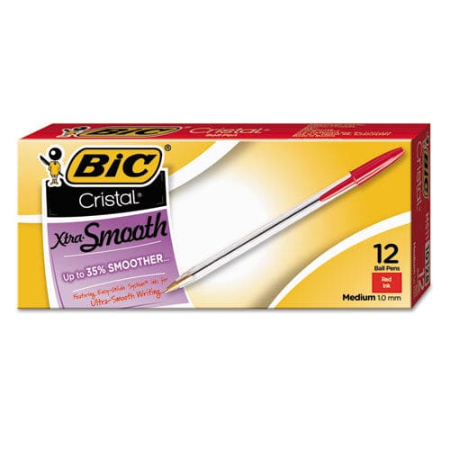 BIC Cristal Xtra Smooth Ballpoint Pen Stick Medium 1 Mm Red Ink Clear Barrel Dozen - School Supplies - BIC®