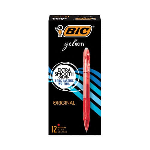 BIC Gel-ocity Gel Pen Retractable Medium 0.7 Mm Red Ink Translucent Red Barrel Dozen - School Supplies - BIC®