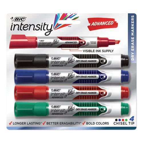 BIC Intensity Advanced Dry Erase Marker Tank-style Broad Chisel Tip Assorted Colors 4/pack - School Supplies - BIC®