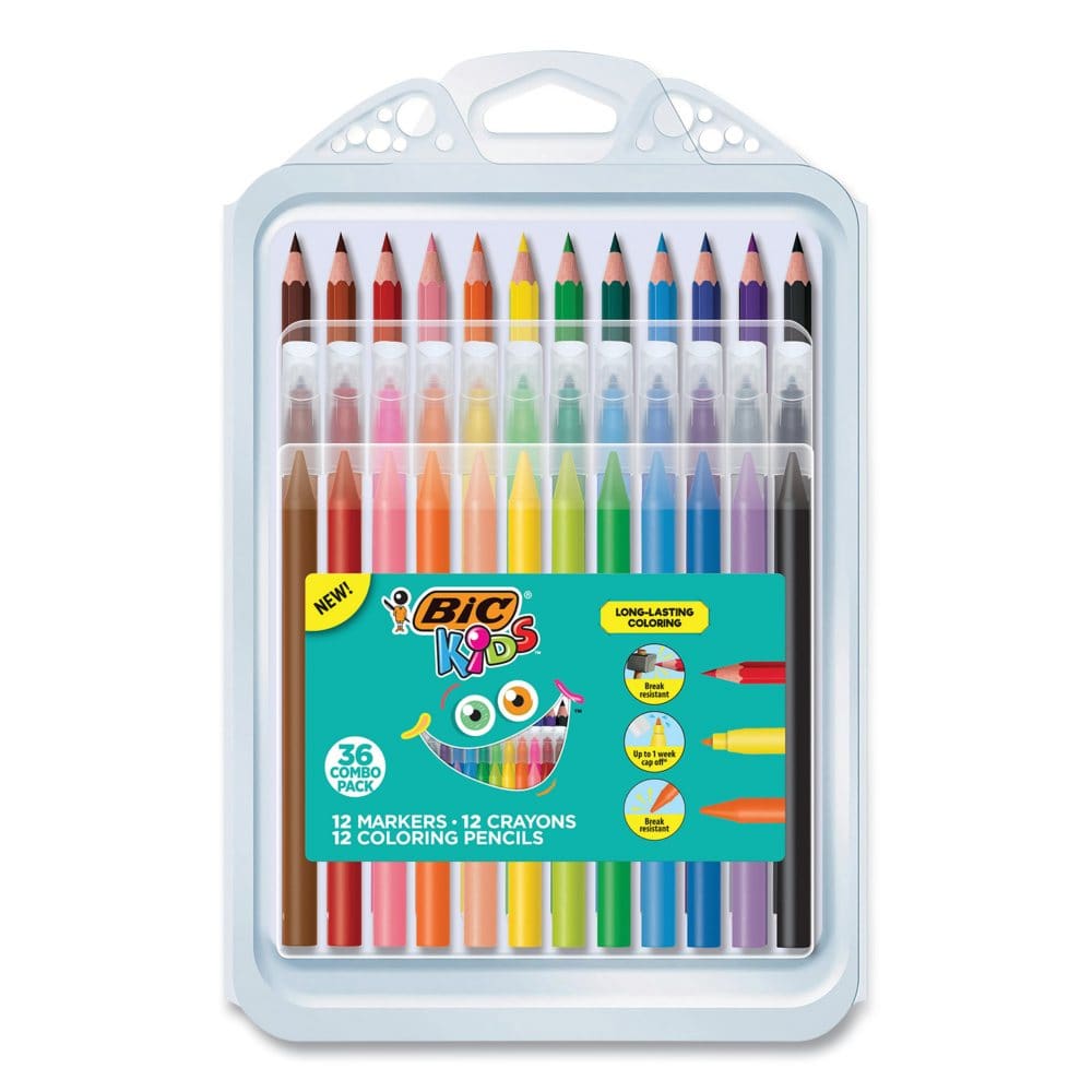 BIC Kids Coloring Combo Pack in Durable Case 12 Each: Colored Pencils Crayons Markers - Pens Pencils & Markers - BIC