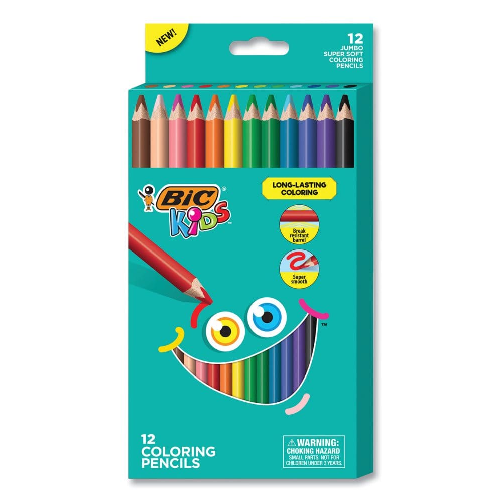 BIC Kids Jumbo Coloring Pencils 1 mm HB2 (#2) Assorted Lead Assorted Barrel Colors 12/Pack - First Day of School Essentials - BIC