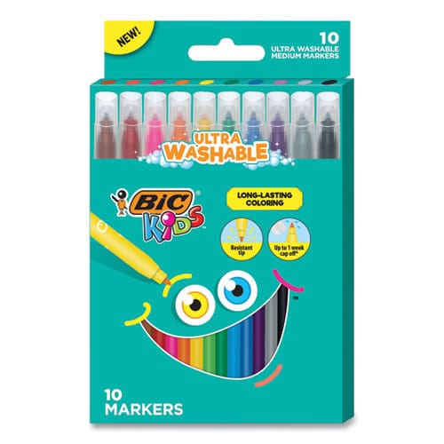 BIC Kids Ultra Washable Markers Medium Bullet Tip Assorted Colors 10/pack - School Supplies - BIC®