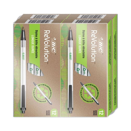 BIC Revolution Ballpoint Pen Retractable Medium 1 Mm Black Ink/semi-clear Barrel 48/pack - School Supplies - BIC®