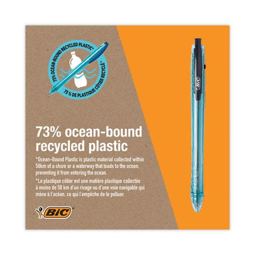 BIC Revolution Ocean Bound Ballpoint Pen Retractable Medium 1 Mm Black Ink/translucent Blue Barrel Dozen - School Supplies - BIC®