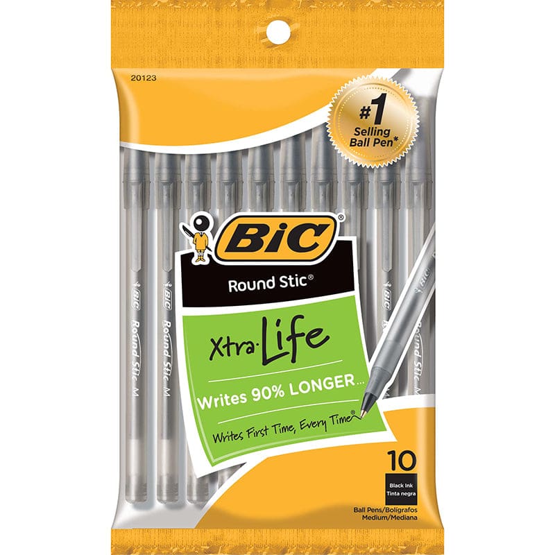 Bic Round Stic Ballpoint Pens Black 10Pk (Pack of 12) - Pens - Bic Usa Inc