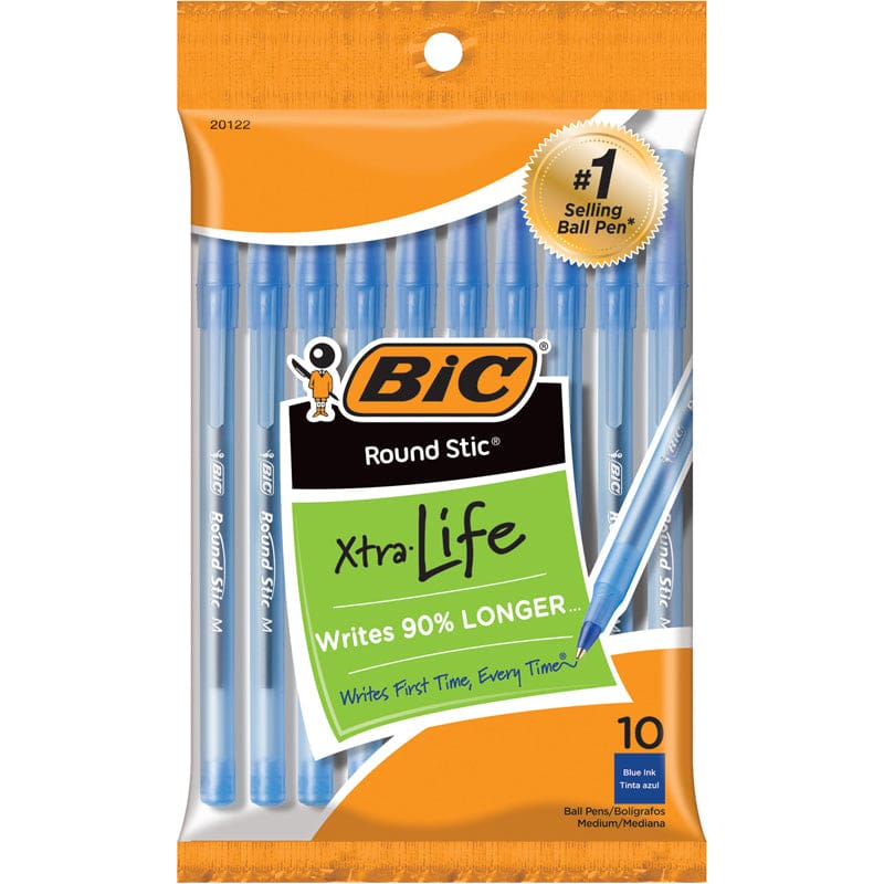 Bic Round Stic Ballpoint Pens Blue 10Pk (Pack of 12) - Pens - Bic Usa Inc