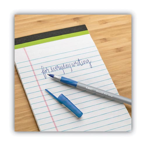 BIC Round Stic Grip Xtra Comfort Ballpoint Pen Stick Fine 0.8 Mm Blue Ink Gray/blue Barrel Dozen - School Supplies - BIC®