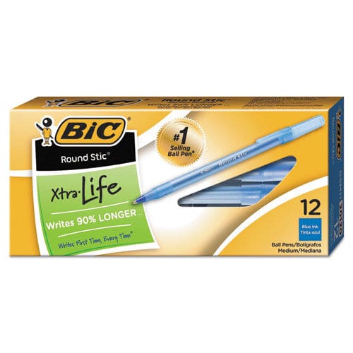 BIC Round Stic Xtra Life Ballpoint Pen Stick Medium 1 Mm Blue Ink Translucent Blue Barrel Dozen - School Supplies - BIC®