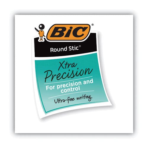 BIC Round Stic Xtra Precision Ballpoint Pen Stick Fine 0.8 Mm Black Ink Smoke Barrel Dozen - School Supplies - BIC®