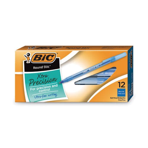 BIC Round Stic Xtra Precision Ballpoint Pen Stick Fine 0.8 Mm Blue Ink Translucent Blue Barrel Dozen - School Supplies - BIC®
