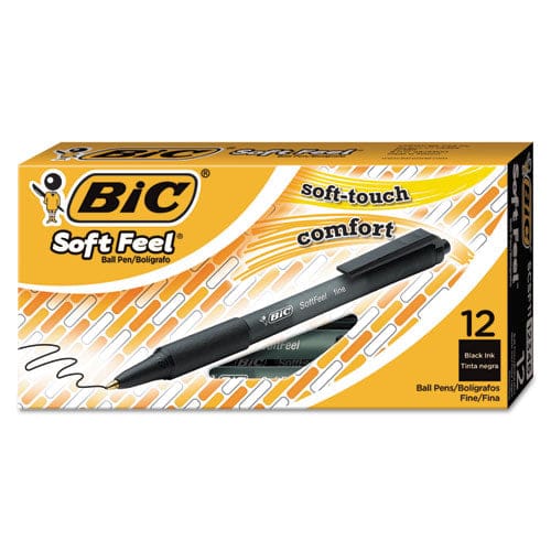 BIC Soft Feel Ballpoint Pen Retractable Fine 0.8 Mm Black Ink Black Barrel Dozen - School Supplies - BIC®
