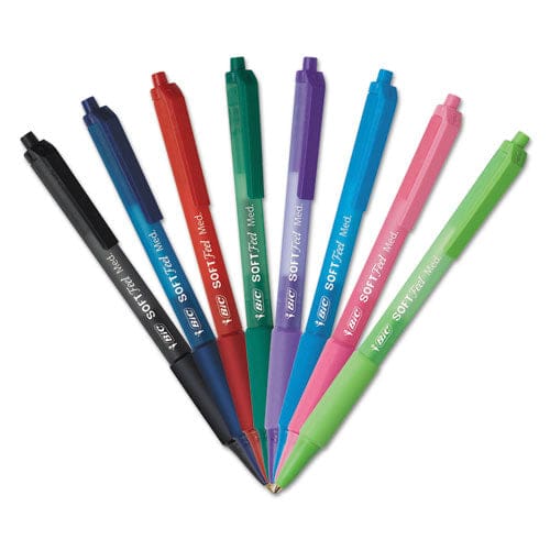 BIC Soft Feel Ballpoint Pen Retractable Medium 1 Mm Assorted Ink And Barrel Colors Dozen - School Supplies - BIC®