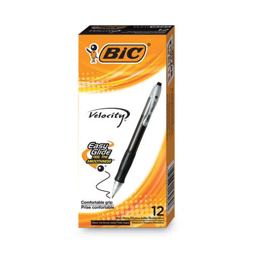 BIC Velocity Easy Glide Ballpoint Pen Retractable Medium 1 Mm Black Ink Translucent Black Barrel Dozen - School Supplies - BIC®