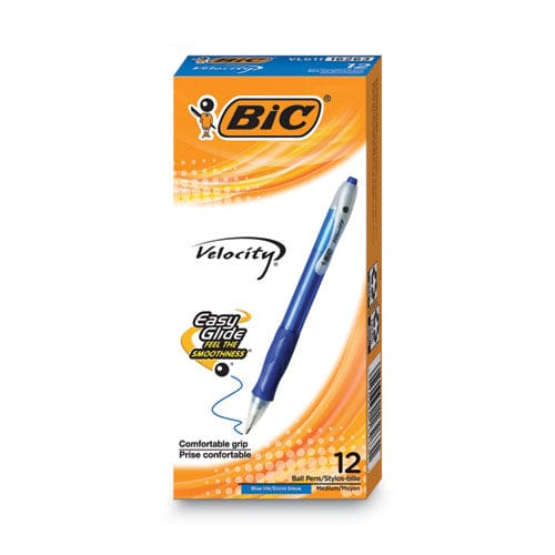 BIC Velocity Easy Glide Ballpoint Pen Retractable Medium 1 Mm Blue Ink Translucent Blue Barrel Dozen - School Supplies - BIC®