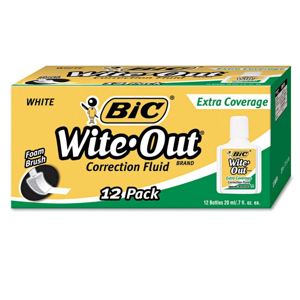 BIC Wite-Out Extra Coverage Correction Fluid 20 ml Bottle White (12-pack) - Pens Pencils & Markers - BIC
