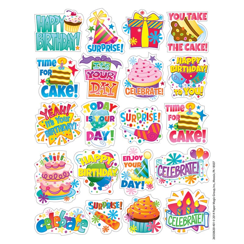 Birthday Theme Stickers (Pack of 12) - Stickers - Eureka