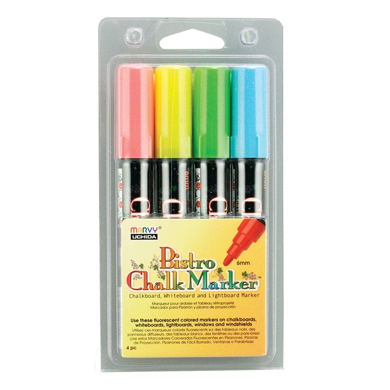 Bistro Chalk Markers Brd Tip 4 Clr Set Fluorescent Red Blu Grn Ylw (Pack of 3) - Markers - Uchida Of America Corp