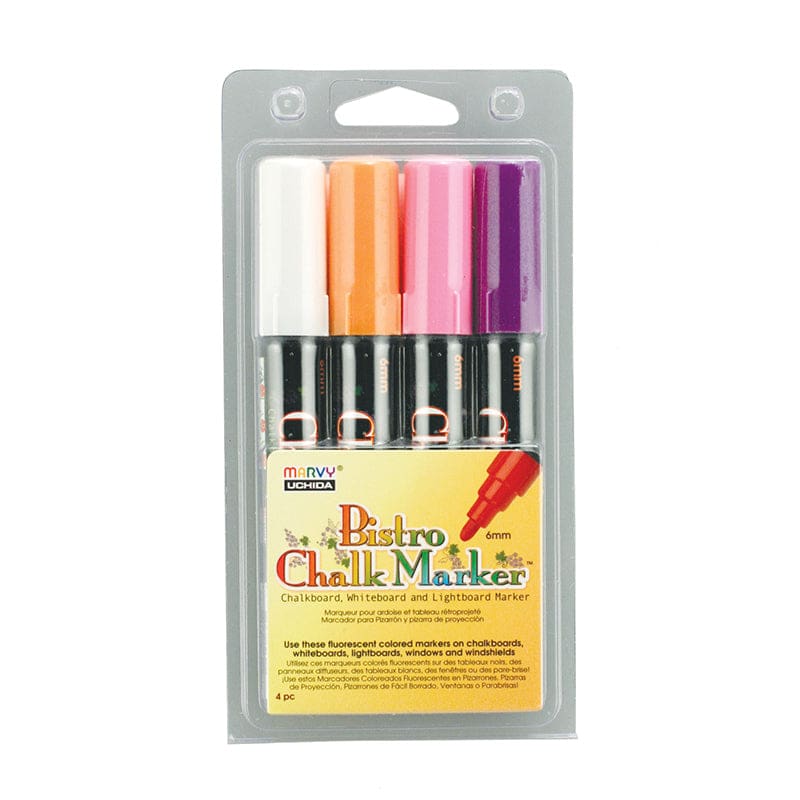 Bistro Chalk Markers Brd Tip 4 Clr Set Wht Fluor Violet Org Pnk (Pack of 3) - Markers - Uchida Of America Corp