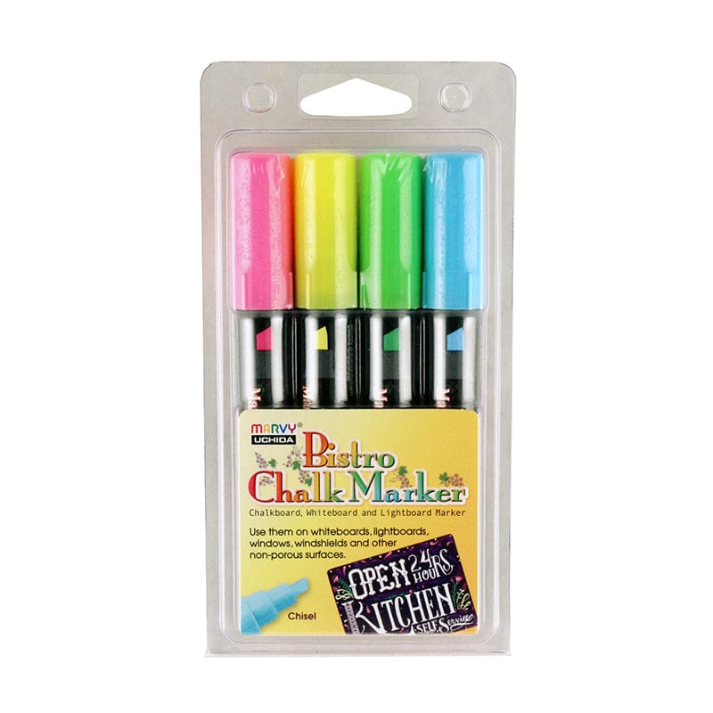 Bistro Chalk Markers Chisel Tip 4 Clr Set Fluorescnt Ylw Pnk Grn Blu (Pack of 3) - Markers - Uchida Of America Corp