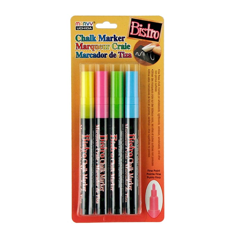 Bistro Chalk Markers Fine Tip 4 Clr Set Fluorescent Pnk Blu Grn Ylw (Pack of 3) - Markers - Uchida Of America Corp