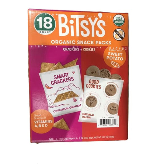 Bitsy's Organic Snack Packs Crackers + Cookies, 18 Count - ShelHealth.Com