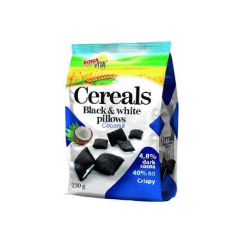 BLACK AND WHITE Extruded Cereal Pillows with Coconut Filling 8.82 oz. (250 g.) - Bona Vita