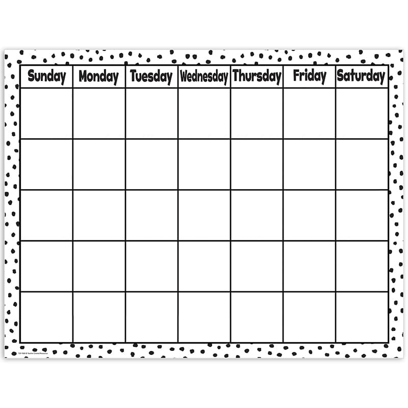 Black Painted Dots Calendar Chart (Pack of 12) - Calendars - Teacher Created Resources