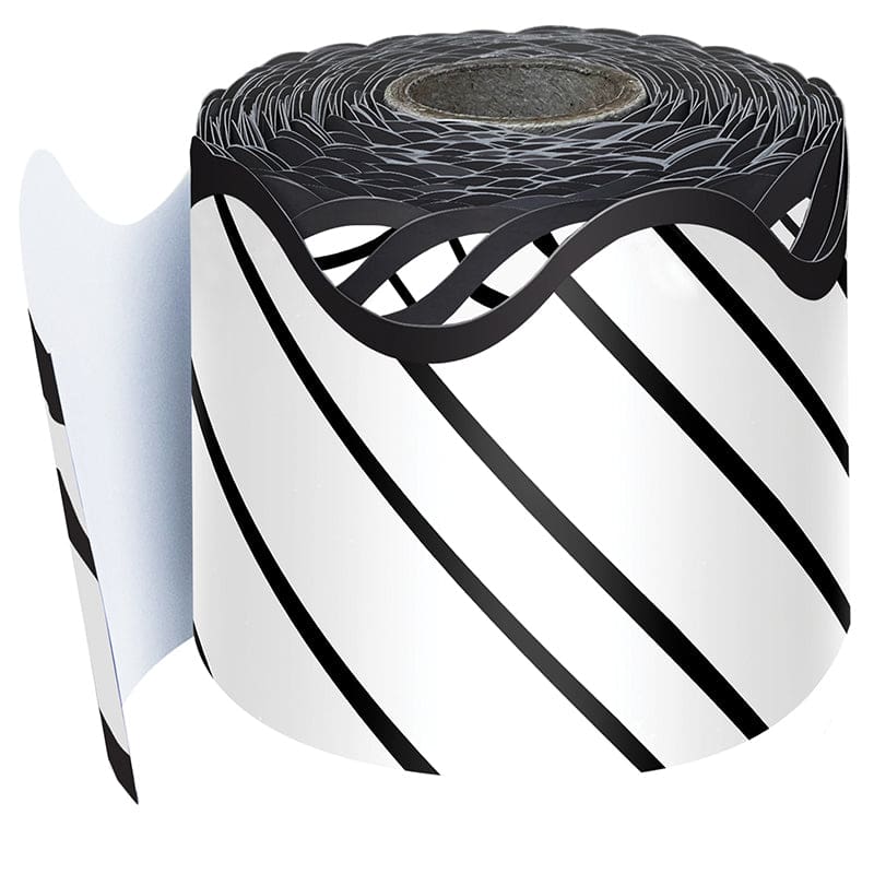 Black & White Stripes Rolled Border Kind Vibes Scalloped (Pack of 6) - Border/Trimmer - Carson Dellosa Education