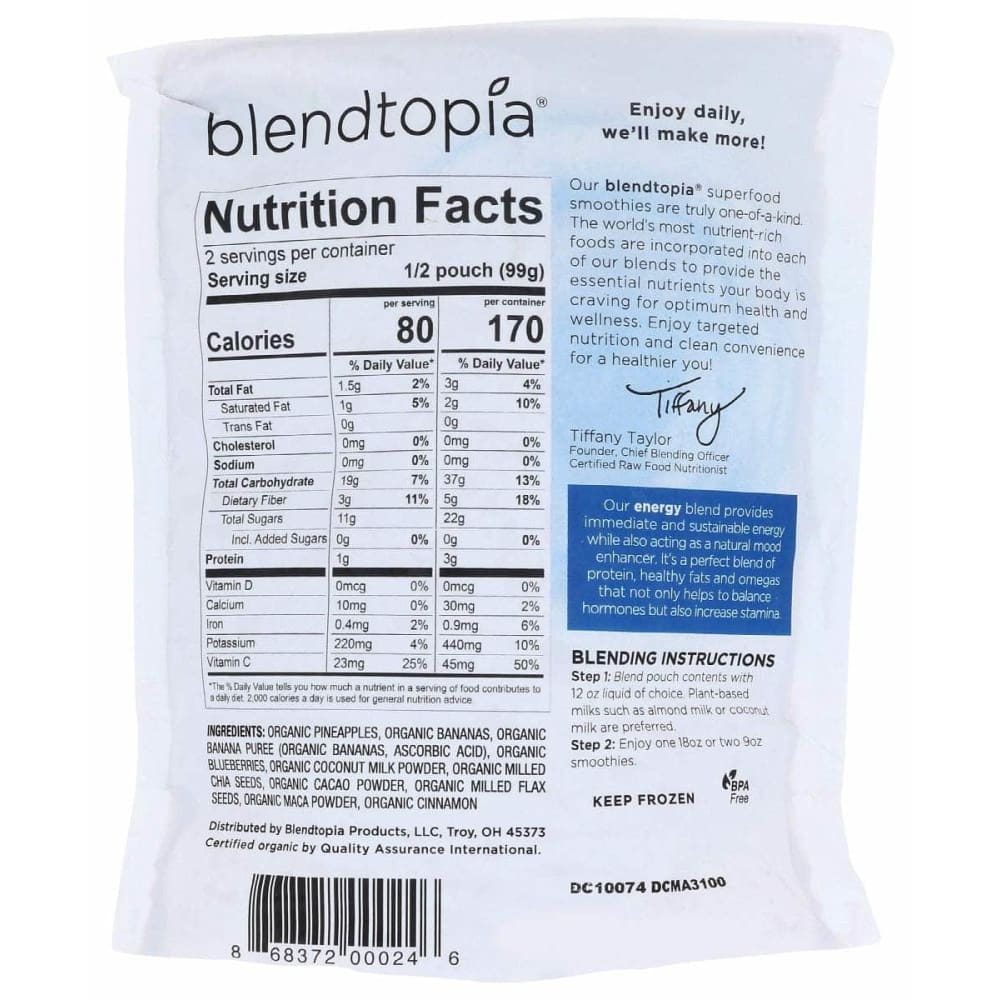 BLENDTOPIA Grocery > Frozen BLENDTOPIA Energy Smoothie Kit, 7 oz