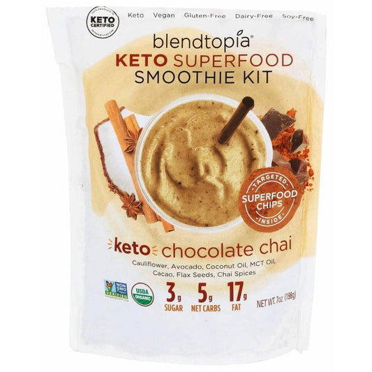 BLENDTOPIA Grocery > Frozen BLENDTOPIA Keto Chocolate Chai Smoothie Kit, 7 oz