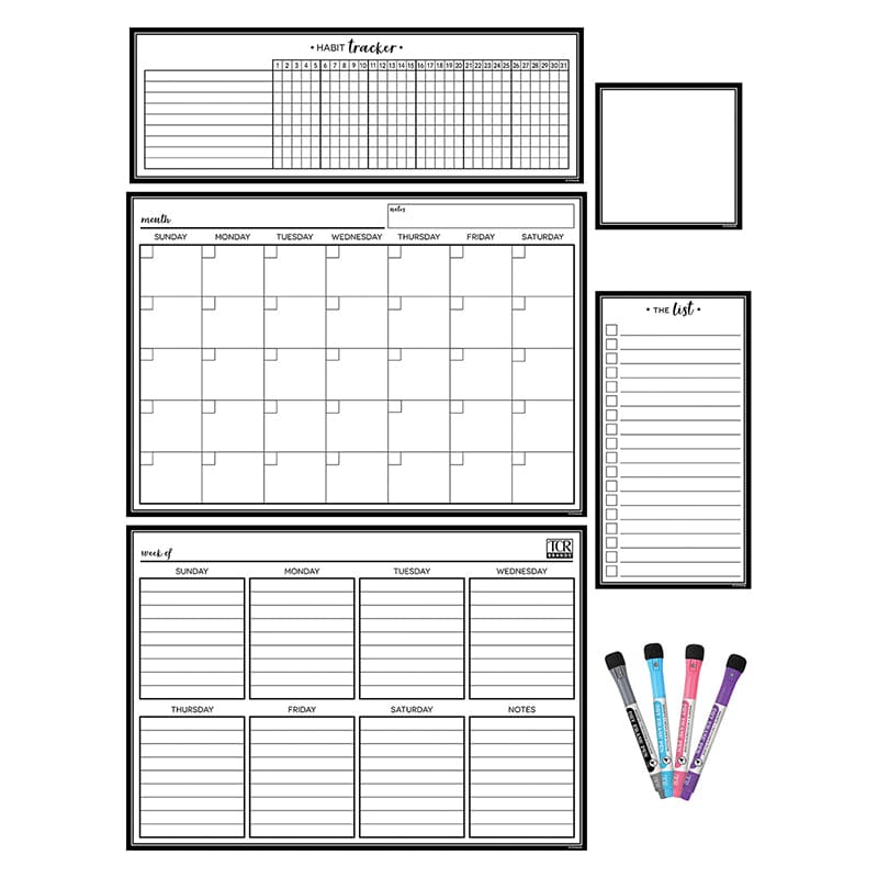 Blk/Wht Dry-Erase Mag Calendar Set - Calendars - Teacher Created Resources