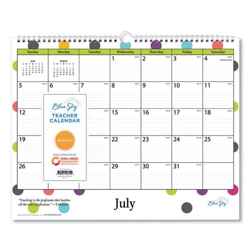 Blue Sky Academic Wall Calendar Teacher Dots Artwork/formatting 15 X 12 White/multicolor Sheets 12-month (july-june): 2021-2022 - School