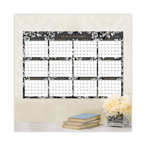 Blue Sky Baccara Dark Laminated Erasable Wall Calendar Floral Artwork 36 X 24 White/black/gold Sheets 12-month (jan-dec): 2023 - School
